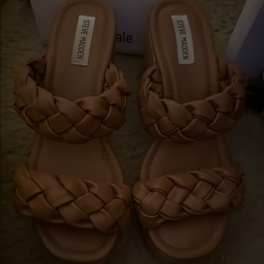 Steve Madden Tan Braided Slide Sandals